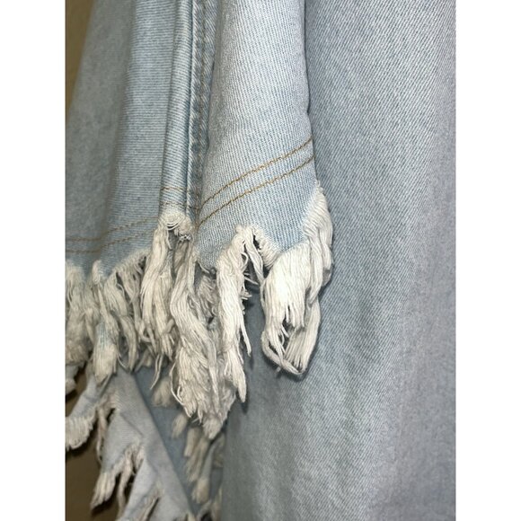 Denim Fringed Jacket XL Southwestern Painted Cotton Open Front Whimsiegoth Hip - Picture 6 of 13